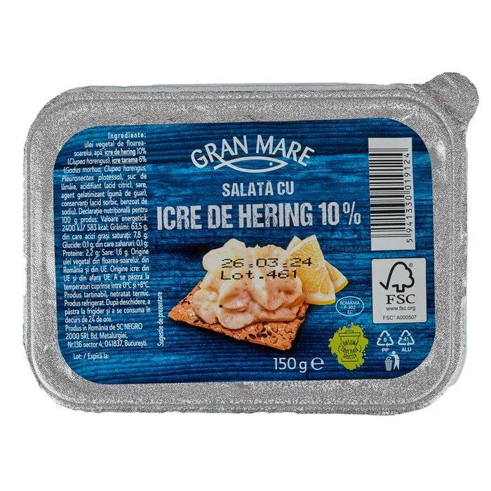 Salată cu icre de hering, retrasă din magazinele Penny din Cluj după depistarea bacteriei Listeria