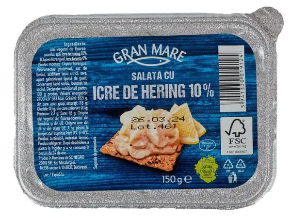 Salată cu icre de hering, retrasă din magazinele Penny din Cluj după depistarea bacteriei Listeria